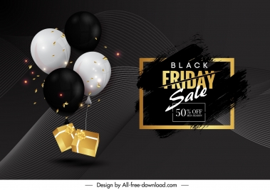 black friday sale poster modern dark balloons gifts