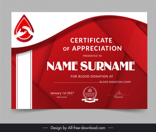 blood donation certificate template elegant geometry curves