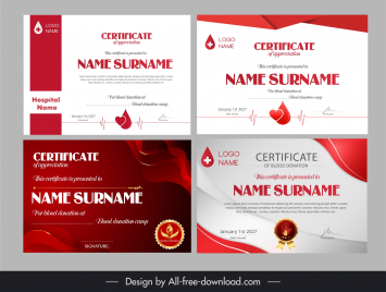 blood donation certificate templates collection elegant red white