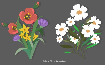 blooming botany icons colorful classical sketch