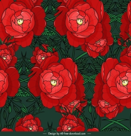 blooming flowers pattern classical red green decor
