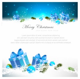 Blue Christmas greeting card with gift boxes