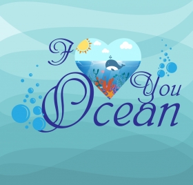 blue ocean background calligraphic texts decoration heart icon