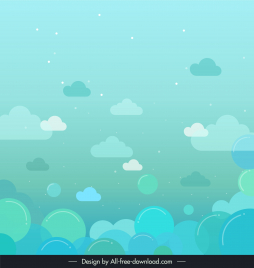 blue sky background template flat cute clouds