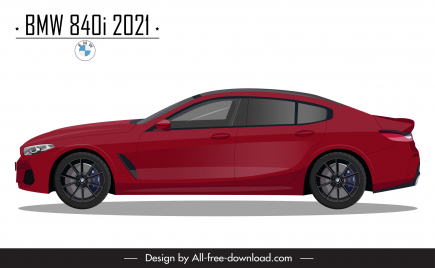 bmw 840i 2021 car model icon modern flat side view sketch