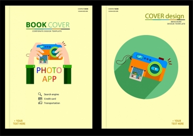 book cover design photo application icons style