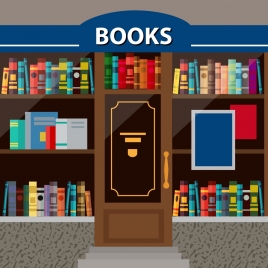 books store facade design with books display illustration