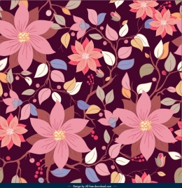 botanical pattern template colorful dark classical blossom decor