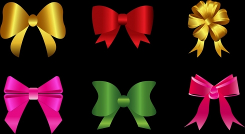 bows icons collection 3d colored shiny isolation
