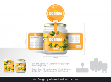 box and bottle jar sticker package design for orange jam advertising template bright elegant modern design