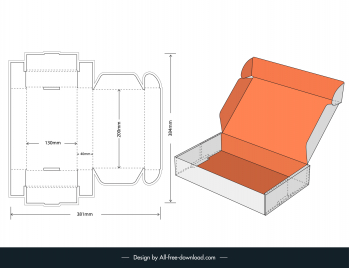 box packaging instruction design elements flat papercut sketch 3d object outline
