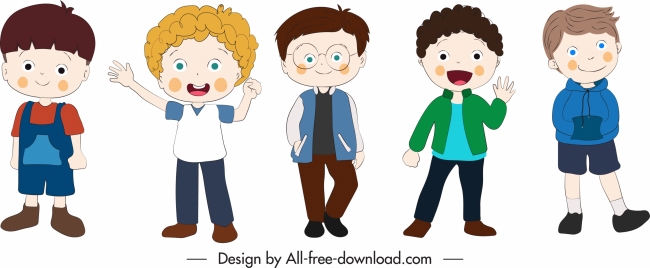 boys icons cute cartoon characters sketch