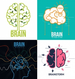 brain concept sets colored flat isolation