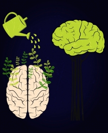 brain growing background showering pot icon dark design