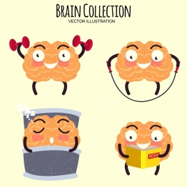 brain icons collection funny stylized design
