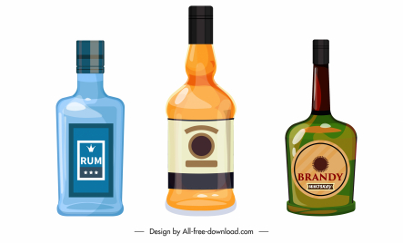 brandy bottle icons colored flat classic sketch