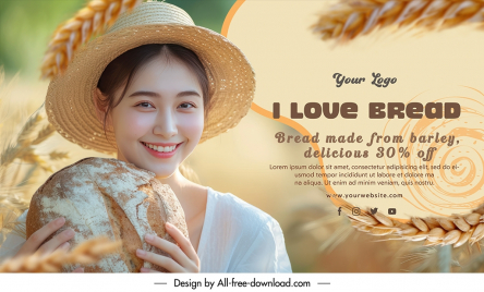 bread store banner template beautiful smiling girl