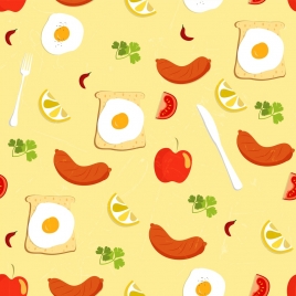 breakfast background egg sausage apple tomato lemon icons
