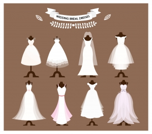 bridal dresses collection vector illustrations with different styles