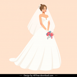 bride dress design elements elegant lady cartoon