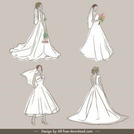 bride fashion collection handdrawn silhouette outline