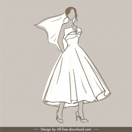 bride fashion design elements handdrawn silhouette