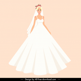 bride wedding dress design elements elegant cartoon