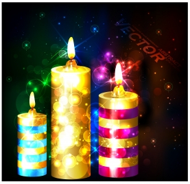 bright candles on bokeh dark background illustration