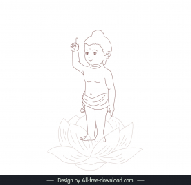 buddha birth design elements handdrawn cartoon outline