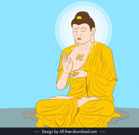 buddha meditating design elements handdrawn cartoon