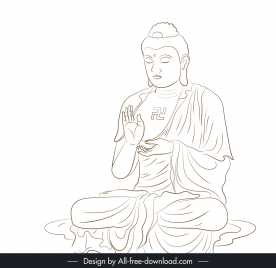 buddha meditating design elements handdrawn outline