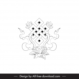 buddhism symbol icon symmetric lotus ribbon outline