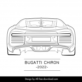 bugatti chiron 2022 car model advertising template handdrawn back view outline