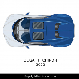 bugatti chiron 2022 car model advertising template modern flat top view sketch