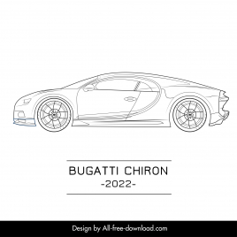 bugatti chiron 2022 car model icon black white handdrawn side view outline