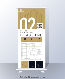 building construction roll up banner template architecture handdrawn outline
