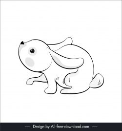 bunny icon flat black white handdrawn cartoon outline