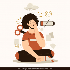 burnout conceptual icon tired person battery sketch