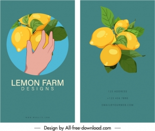 business card template lemon fruits sketch classic elegance