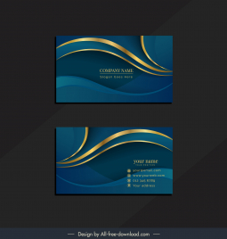 business card template luxury blue dynamic wavy curves