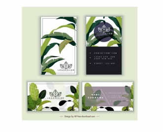 business card template nature theme green leaves decor