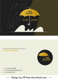 business card template rain umbrella sketch contrast design