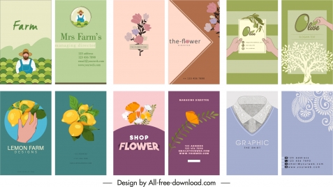 business card templates collection colored flat classic sketch