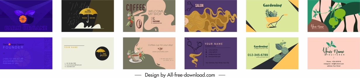 business card templates colorful classical decor
