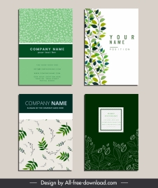 business card templates green natural leaves sketch