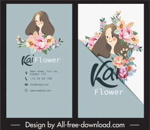 business cards templates cute girl floras decor