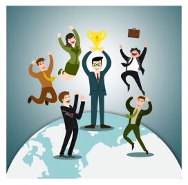 business honor illustration with cheering people and earth