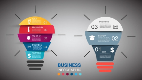 business infographic illustration with abstract bright light bulbs