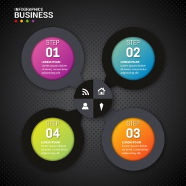 business infographics illustration with circles on dark background