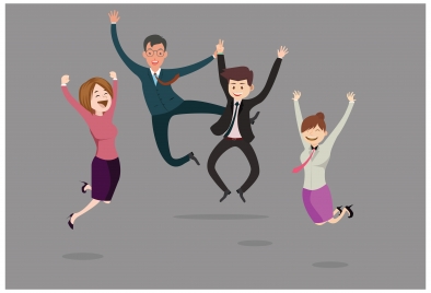 business people cheering vector illustration with jumping gesture